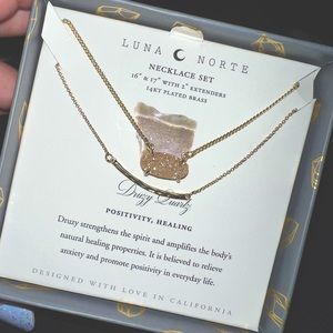 Dainty Druzy Quartz necklace set 14k plated two dainty gold necklaces Luna Norte
